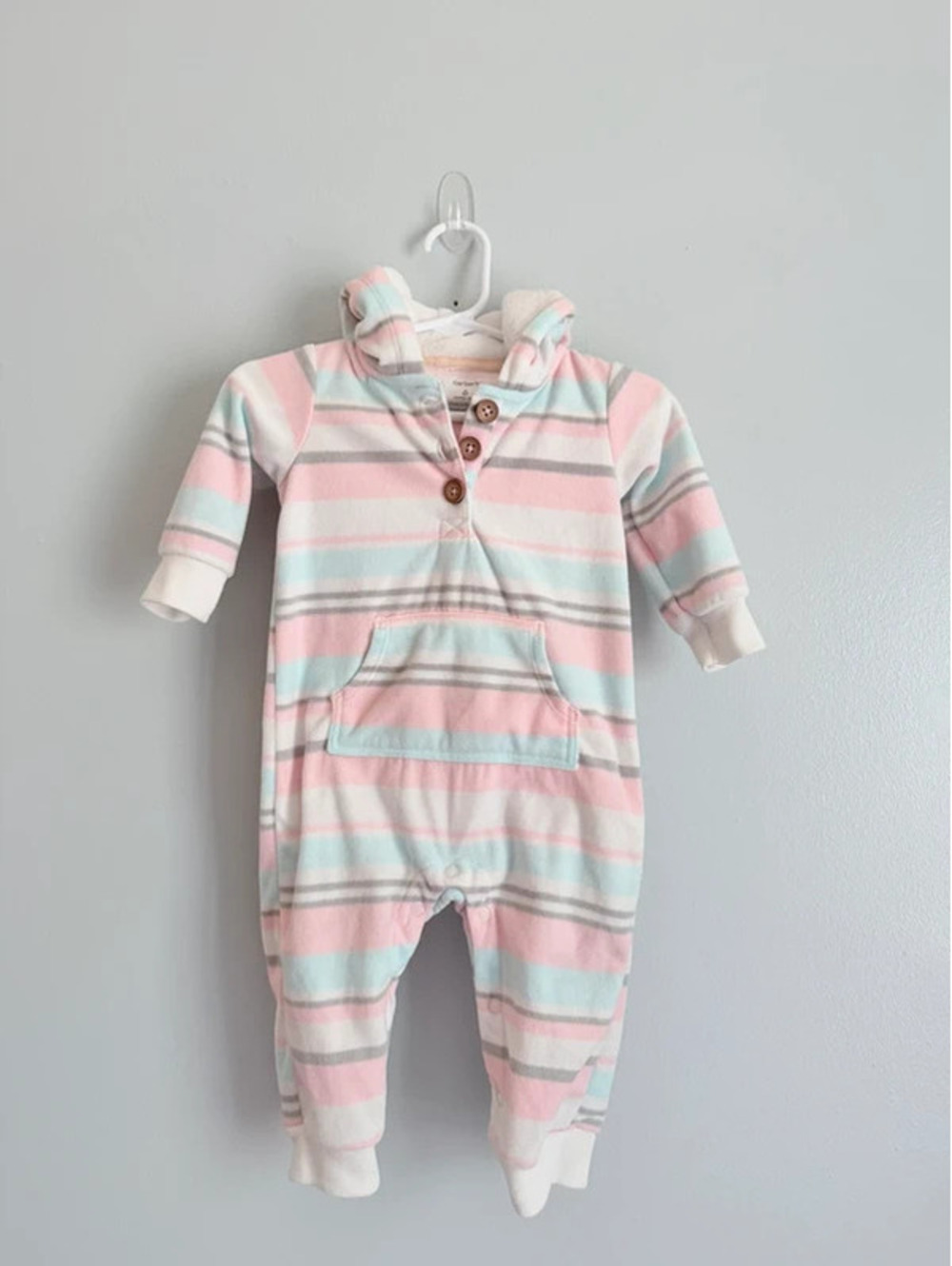 Carter’s Baby Girl Striped Fleece Hooded Romper 6M